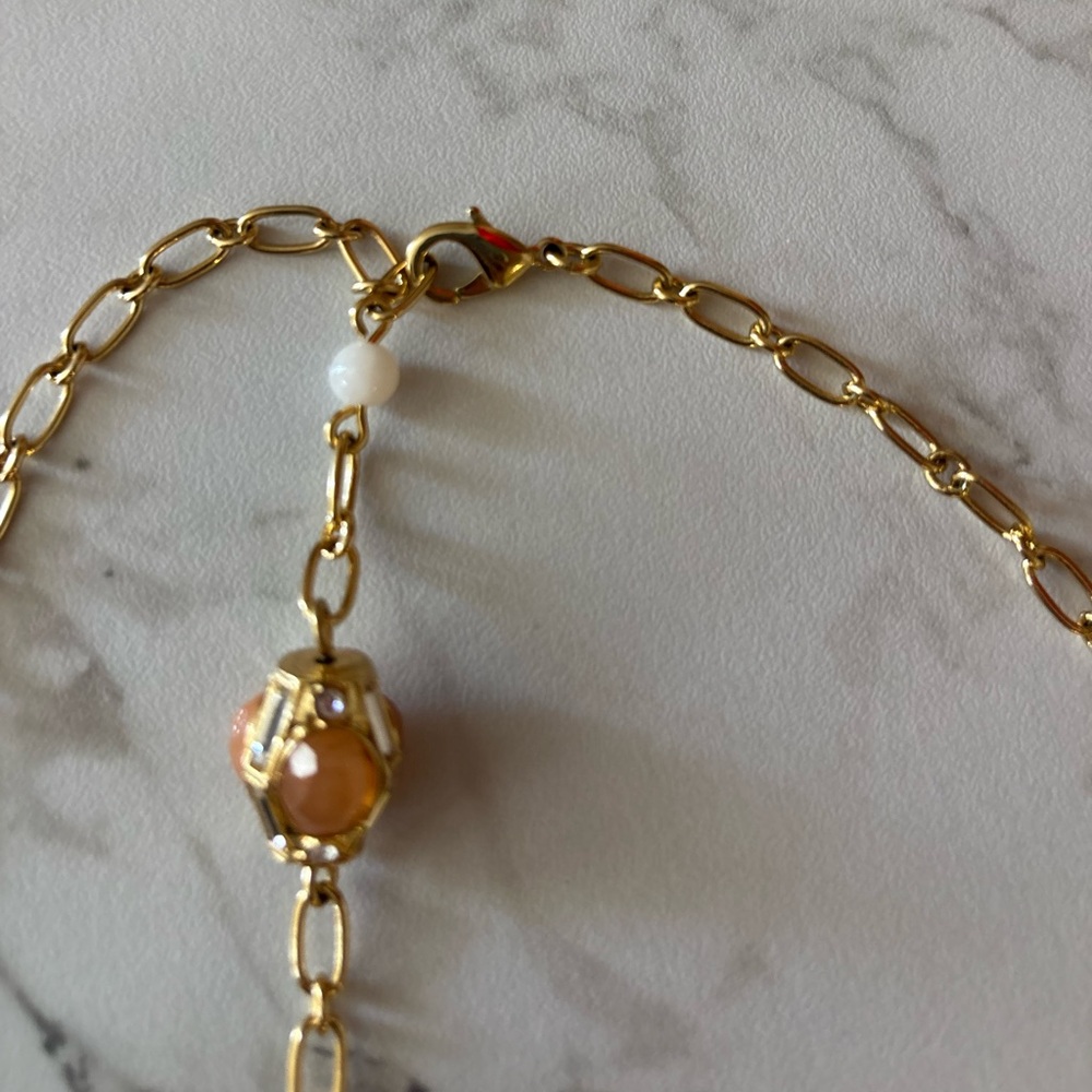 Talbots Gold-Tone Station Bead & Stone Necklace with Amber & Pearl-Tone Accents - Picture 8 of 13